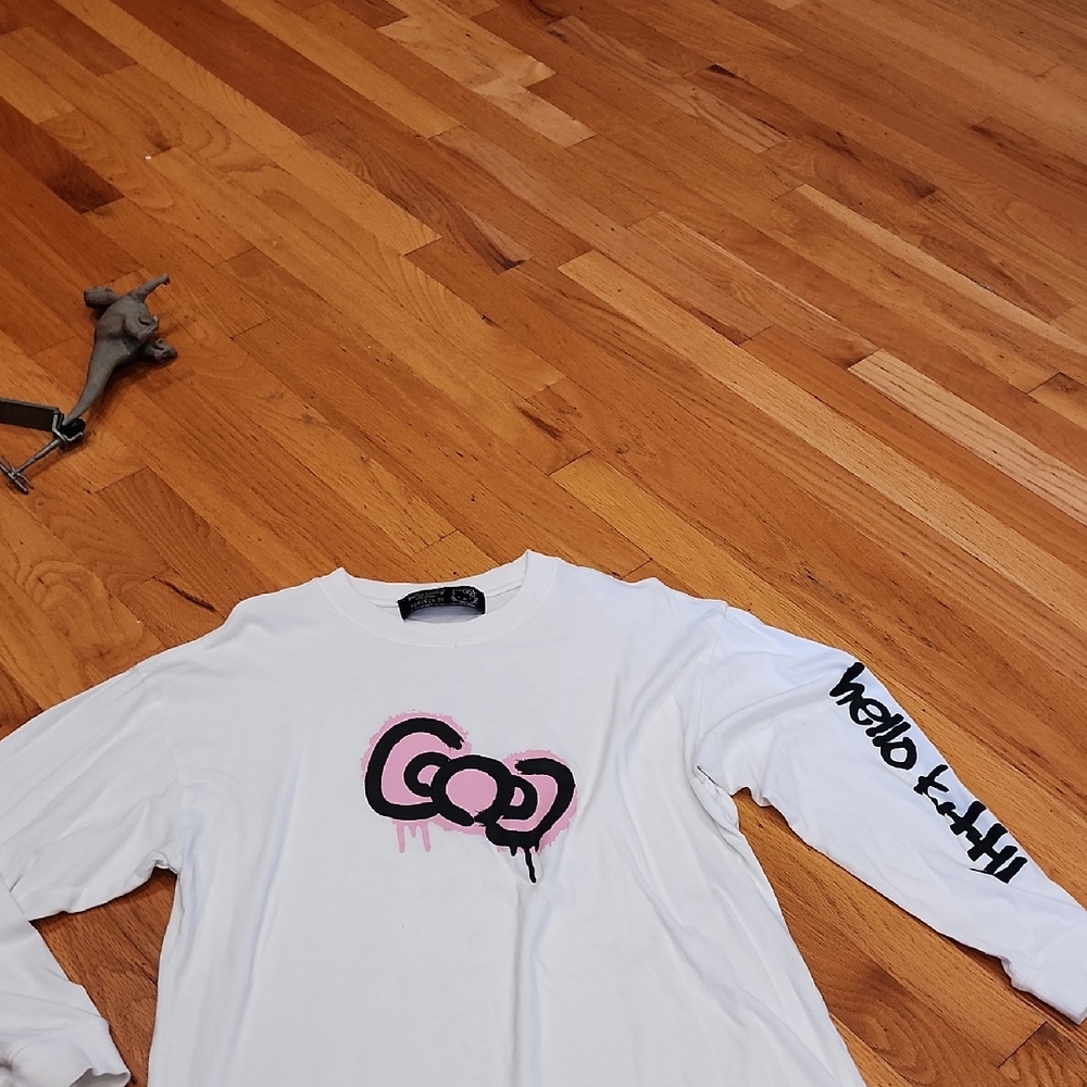 Forever 21 White Long Sleeve Tee with Pink and Black Design
